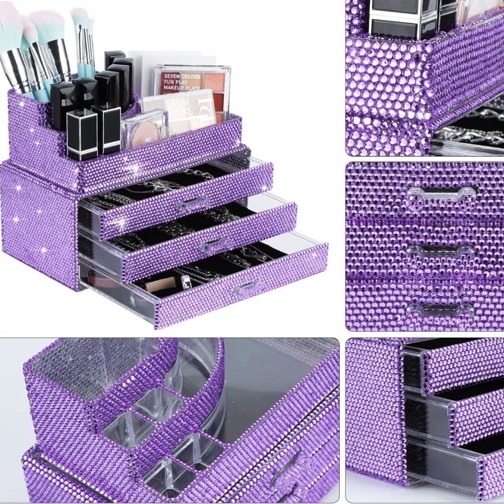 NWT Sparkling Bling Swarovski Crystal Rhinestone Cosmetic Organizer Jewe… - Picture 4 of 16
